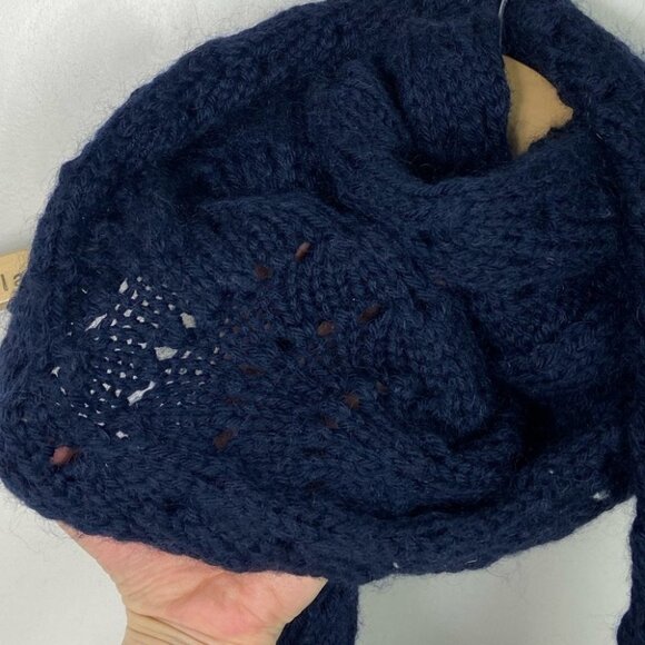 Roberto Collina Virgin Wool Superkid‎ Mohair Rectangular Scarf Fringe Navy Blue - Picture 9 of 11